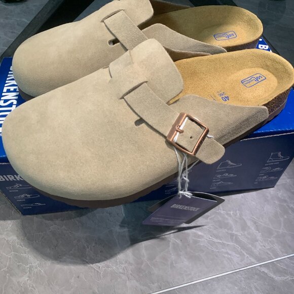 Birkenstock Boston Wome Taupe Suede Leather Soft Footbed New w/box Narrow/Wide - Picture 2 of 9
